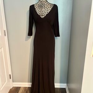 Vintage David Meister Brown V-Neck 3/4 Sleeve Cocktail Gown